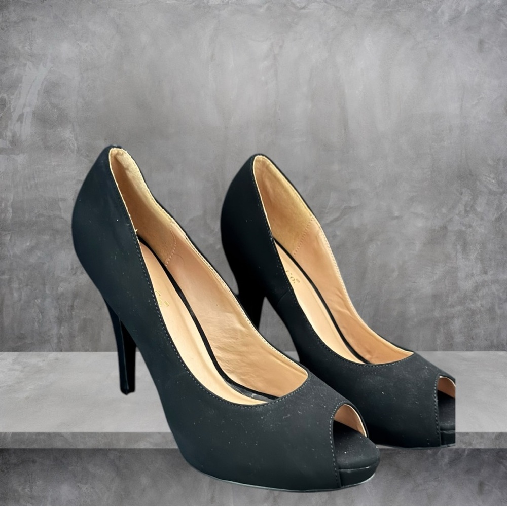 Black Stiletto Peep-Toe Heels with Platform